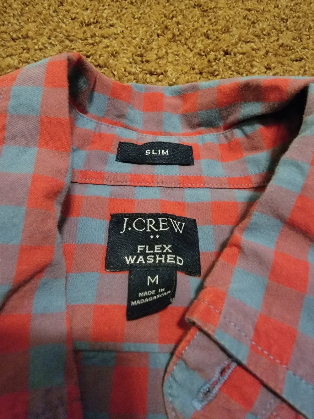 J. Crew Men’s Red and Blue Check Button-Down Shirt Size M